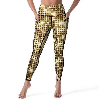 Jambiere de calitate metalică de epocă, cu model mandala auriu, pantaloni de yoga push-up, jambiere elastice dulci, jambiere sport pentru antrenament pentru femei