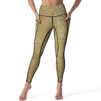 Jambiere de calitate metalică de epocă, cu model mandala auriu, pantaloni de yoga push-up, jambiere elastice dulci, jambiere sport pentru antrenament pentru femei