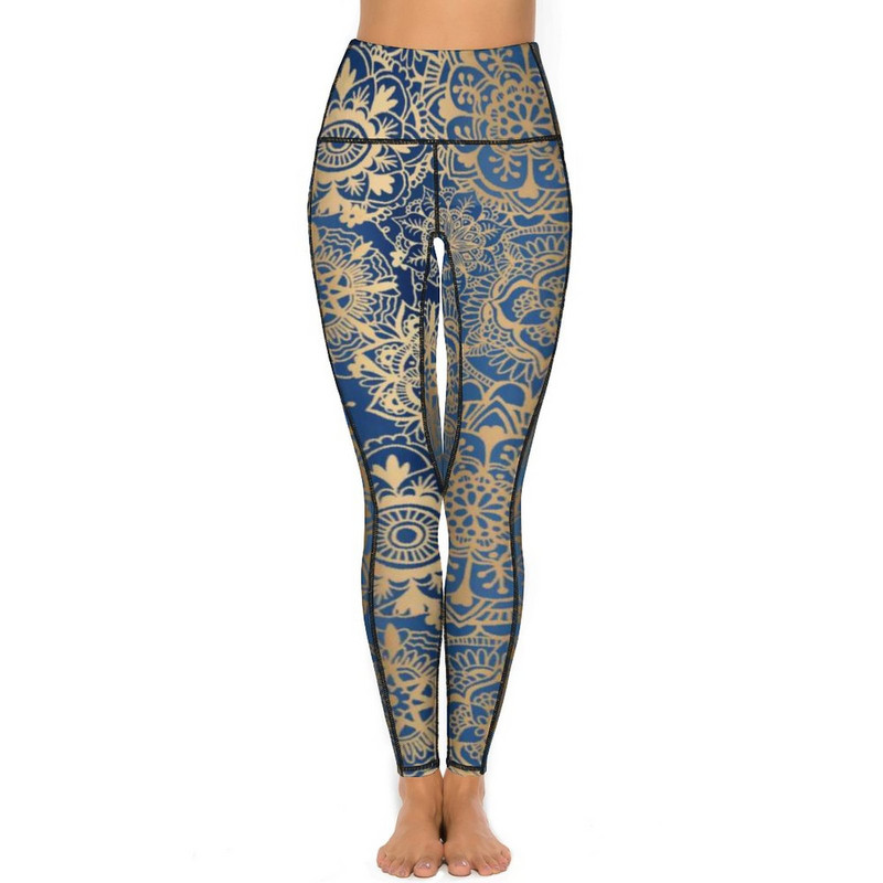 Jambiere de calitate metalică de epocă, cu model mandala auriu, pantaloni de yoga push-up, jambiere elastice dulci, jambiere sport pentru antrenament pentru femei