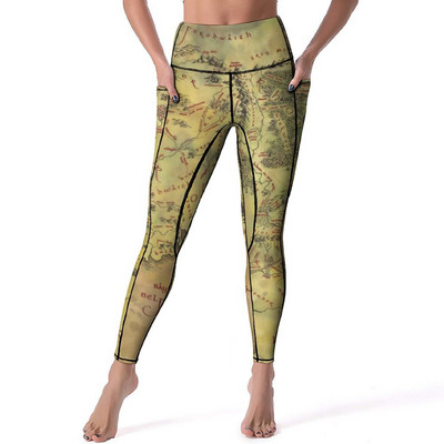 Harta Pământului de Mijloc Pantaloni de yoga Hărți ale lumii Leggings cu imprimeu Sexy Push Up, respirabili, Colanți sport, cu grafică elastică, Leggins de gimnastică