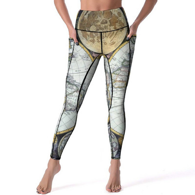 Harta Pământului de Mijloc Pantaloni de yoga Hărți ale lumii Leggings cu imprimeu Sexy Push Up, respirabili, Colanți sport, cu grafică elastică, Leggins de gimnastică