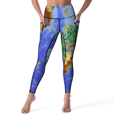 Harta Pământului de Mijloc Pantaloni de yoga Hărți ale lumii Leggings cu imprimeu Sexy Push Up, respirabili, Colanți sport, cu grafică elastică, Leggins de gimnastică
