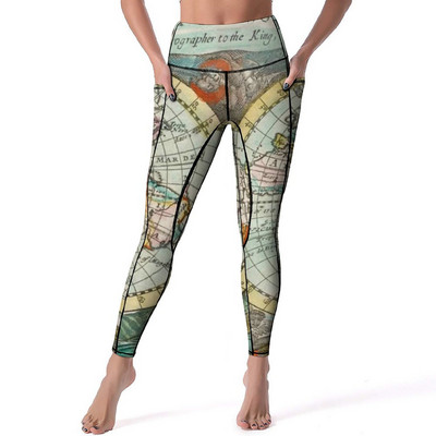 Harta Pământului de Mijloc Pantaloni de yoga Hărți ale lumii Leggings cu imprimeu Sexy Push Up, respirabili, Colanți sport, cu grafică elastică, Leggins de gimnastică