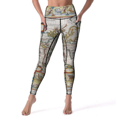 Harta Pământului de Mijloc Pantaloni de yoga Hărți ale lumii Leggings cu imprimeu Sexy Push Up, respirabili, Colanți sport, cu grafică elastică, Leggins de gimnastică