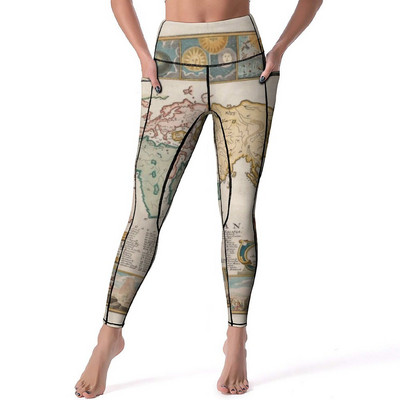 Harta Pământului de Mijloc Pantaloni de yoga Hărți ale lumii Leggings cu imprimeu Sexy Push Up, respirabili, Colanți sport, cu grafică elastică, Leggins de gimnastică