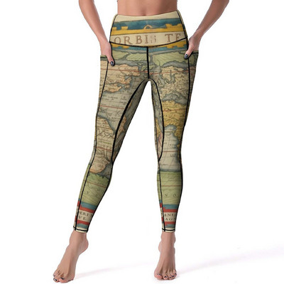 Harta Pământului de Mijloc Pantaloni de yoga Hărți ale lumii Leggings cu imprimeu Sexy Push Up, respirabili, Colanți sport, cu grafică elastică, Leggins de gimnastică