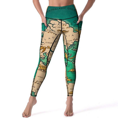 Harta Pământului de Mijloc Pantaloni de yoga Hărți ale lumii Leggings cu imprimeu Sexy Push Up, respirabili, Colanți sport, cu grafică elastică, Leggins de gimnastică