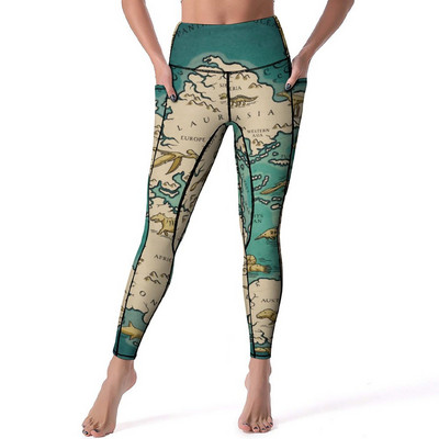 Harta Pământului de Mijloc Pantaloni de yoga Hărți ale lumii Leggings cu imprimeu Sexy Push Up, respirabili, Colanți sport, cu grafică elastică, Leggins de gimnastică
