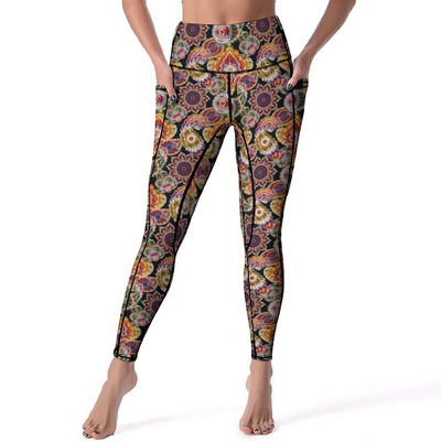Retro zlatne Mandala tajice Seksi trendi boemski print hlače za jogu za fitness Push Up rastezljive sportske tajice s džepovima Novitet tajice