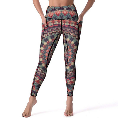 Retro zlatne Mandala tajice Seksi trendi boemski print hlače za jogu za fitness Push Up rastezljive sportske tajice s džepovima Novitet tajice