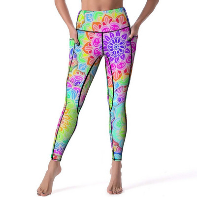 Retro zlatne Mandala tajice Seksi trendi boemski print hlače za jogu za fitness Push Up rastezljive sportske tajice s džepovima Novitet tajice