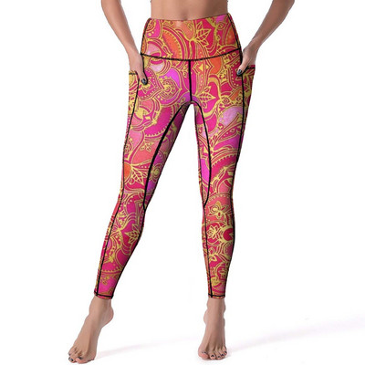 Retro zlatne Mandala tajice Seksi trendi boemski print hlače za jogu za fitness Push Up rastezljive sportske tajice s džepovima Novitet tajice