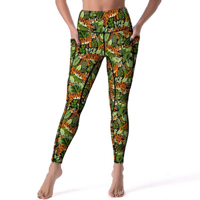 Κολάν Wild Tiger Quality Yellow Lotus Pond Running Yoga Παντελόνι Γυναικεία Push Up Cute Leggins ελαστικό αθλητικό καλσόν