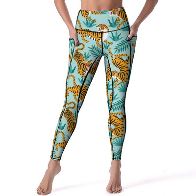 Κολάν Wild Tiger Quality Yellow Lotus Pond Running Yoga Παντελόνι Γυναικεία Push Up Cute Leggins ελαστικό αθλητικό καλσόν