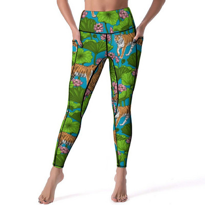 Κολάν Wild Tiger Quality Yellow Lotus Pond Running Yoga Παντελόνι Γυναικεία Push Up Cute Leggins ελαστικό αθλητικό καλσόν