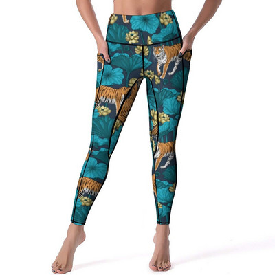 Κολάν Wild Tiger Quality Yellow Lotus Pond Running Yoga Παντελόνι Γυναικεία Push Up Cute Leggins ελαστικό αθλητικό καλσόν