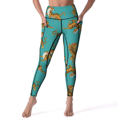 Κολάν Wild Tiger Quality Yellow Lotus Pond Running Yoga Παντελόνι Γυναικεία Push Up Cute Leggins ελαστικό αθλητικό καλσόν