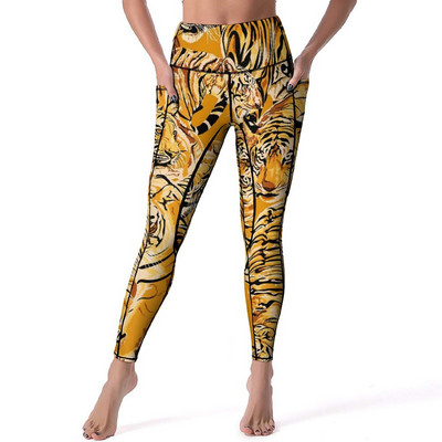 Κολάν Wild Tiger Quality Yellow Lotus Pond Running Yoga Παντελόνι Γυναικεία Push Up Cute Leggins ελαστικό αθλητικό καλσόν