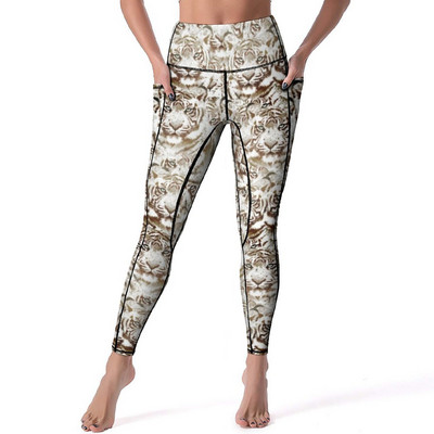 Κολάν Wild Tiger Quality Yellow Lotus Pond Running Yoga Παντελόνι Γυναικεία Push Up Cute Leggins ελαστικό αθλητικό καλσόν