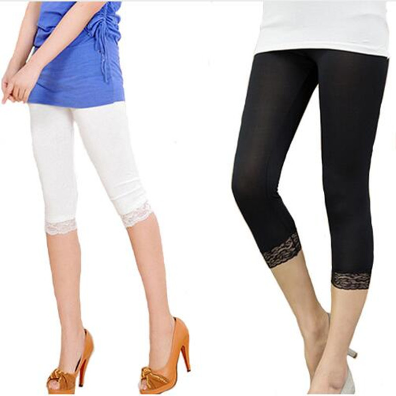 Vékony dizájn nyári rövid leggings Női csipke jegging Vágott alap nadrág Push Up Capris Skinny Leggin Girl Black White Plus