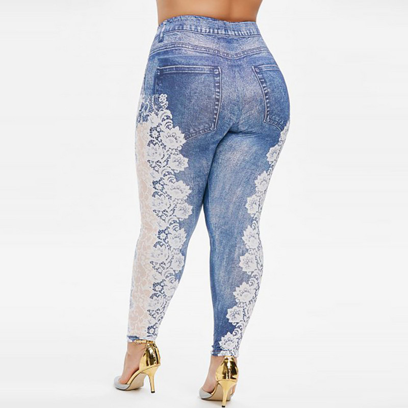 Sieviešu imitācijas džinsa legingi mežģīņu džinsi savārstījums elastīgs viduklis ikdienas legingi sieviešu vasaras lielizmēra zīmulis bikses leggins