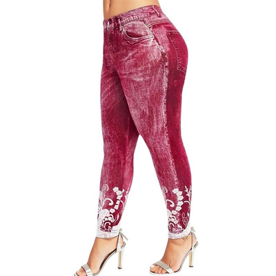Sieviešu legingi imitācijas džinsi ar ziedu apdruku elastīga jostasvietas zīmuļa bikses džeggingi lielizmēra legingi sieviešu sporta bikses