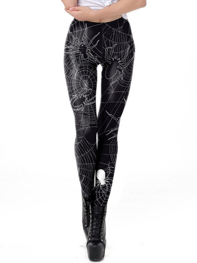 Novo u ljetnim mjesecima Ženske tajice Seksi modne mekane elastične crno-bijele paukove mreže 3D tiskane tajice za podizanje bokova za Noć vještica