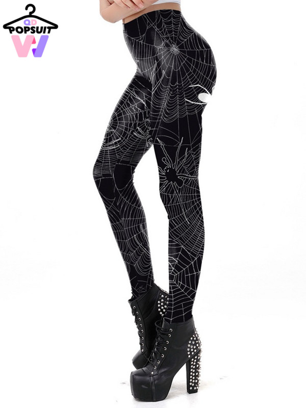 Novo u ljetnim mjesecima Ženske tajice Seksi modne mekane elastične crno-bijele paukove mreže 3D tiskane tajice za podizanje bokova za Noć vještica