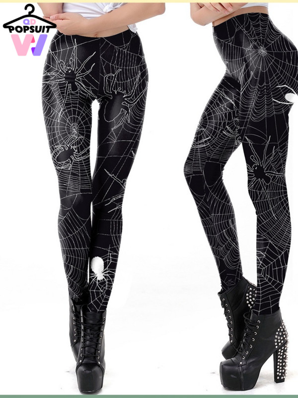 Novo u ljetnim mjesecima Ženske tajice Seksi modne mekane elastične crno-bijele paukove mreže 3D tiskane tajice za podizanje bokova za Noć vještica