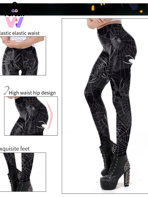 Novo u ljetnim mjesecima Ženske tajice Seksi modne mekane elastične crno-bijele paukove mreže 3D tiskane tajice za podizanje bokova za Noć vještica