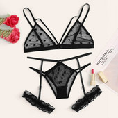 Set de sutien de mărime mare pentru femei, costume sexy erotice, lenjerie de corp din dantelă, sutien fără sudură, jartiere, bralette cu buline, seturi de lenjerie sexy
