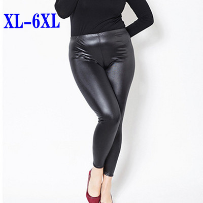 Liela izmēra XL-6XL Sieviešu legingi Sieviešu mākslīgās ādas leggins Augsti elastīgi, elastīgi šauri bikses Lielizmēra zīmuļa bikses Liela izmēra