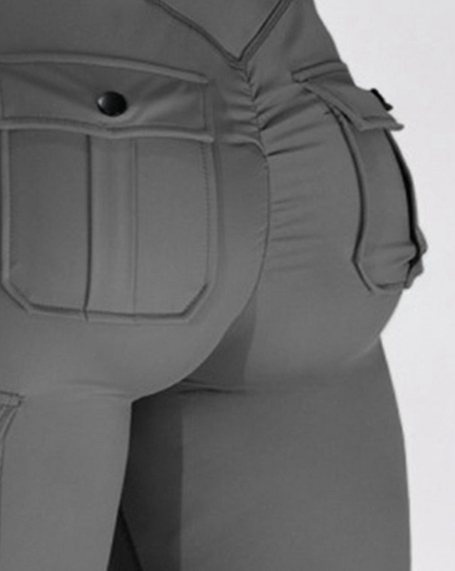 Sieviešu legingi, 2024. gada pavasara modes kabatas dizains Aktīvas bikses ikdienišķas ar augstu vidukli, vienkāršās, šauras ikdienas garās sporta jogas legingi