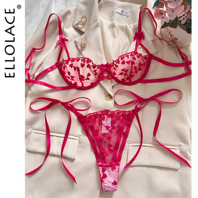 Ellolace Lenjerie sexy pentru femei fine Broderie în formă de inimă Seturi exotice zână Sensual Fantasy Dantela Bilizna Onlyfans Outfits