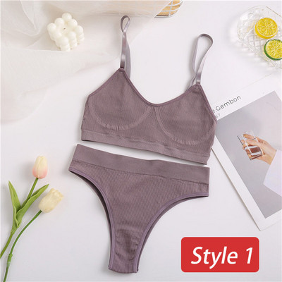 2 gab. apakšveļas komplekts Sieviešu bezšuvju krūštura komplekts Bezvadu krūšturis Seksīgs sieviešu apakšbikses ar augstu vidukli Ērta pamata rokas apakšveļa