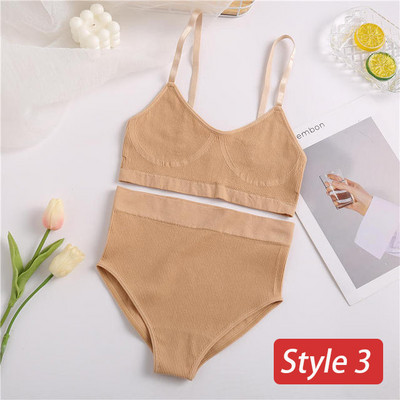 2 gab. apakšveļas komplekts Sieviešu bezšuvju krūštura komplekts Bezvadu krūšturis Seksīgs sieviešu apakšbikses ar augstu vidukli Ērta pamata rokas apakšveļa