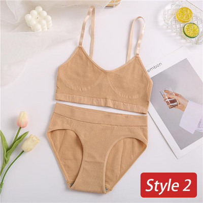 2 gab. apakšveļas komplekts Sieviešu bezšuvju krūštura komplekts Bezvadu krūšturis Seksīgs sieviešu apakšbikses ar augstu vidukli Ērta pamata rokas apakšveļa