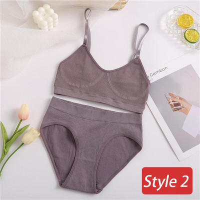 2 gab. apakšveļas komplekts Sieviešu bezšuvju krūštura komplekts Bezvadu krūšturis Seksīgs sieviešu apakšbikses ar augstu vidukli Ērta pamata rokas apakšveļa