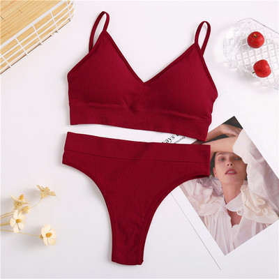 2 gab. apakšveļas komplekts Sieviešu bezšuvju krūštura komplekts Bezvadu krūšturis Seksīgs sieviešu apakšbikses ar augstu vidukli Ērta pamata rokas apakšveļa