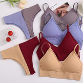 Sieviešu bezšuvju Push Up krūštura komplekti Sieviešu īpaši plānas apakšveļas veste bez aizmugures Sexy Bikini Pad Bralette Apakšveļa Biksītes Intīmas