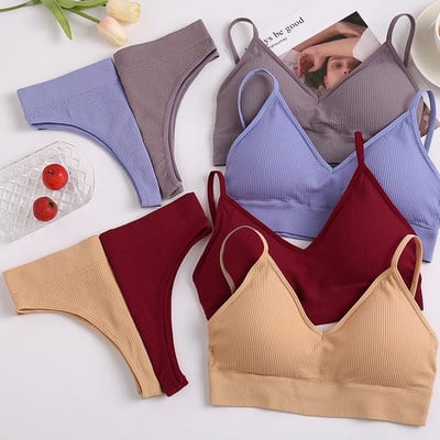 Női varrat nélküli Push Up melltartó szettek Női Ultravékony fehérnemű Hát nélküli mellény Szexi Bikini Pad Bralette Fehérnemű Alsónadrág Intim
