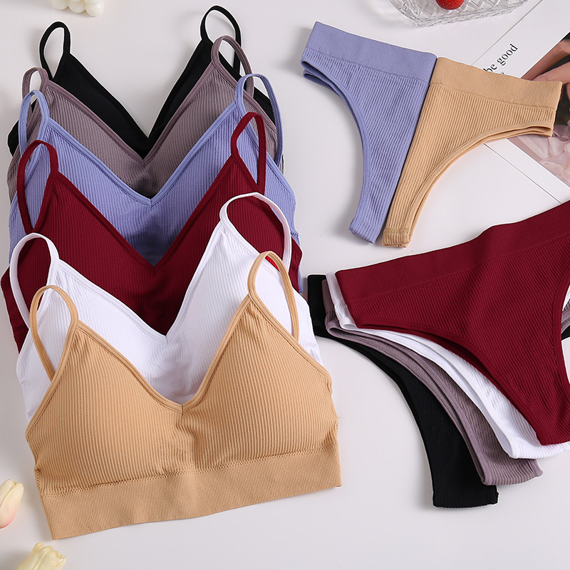 Sieviešu bezšuvju Push Up krūštura komplekti Sieviešu īpaši plānas apakšveļas veste bez aizmugures Sexy Bikini Pad Bralette Apakšveļa Biksītes Intīmas