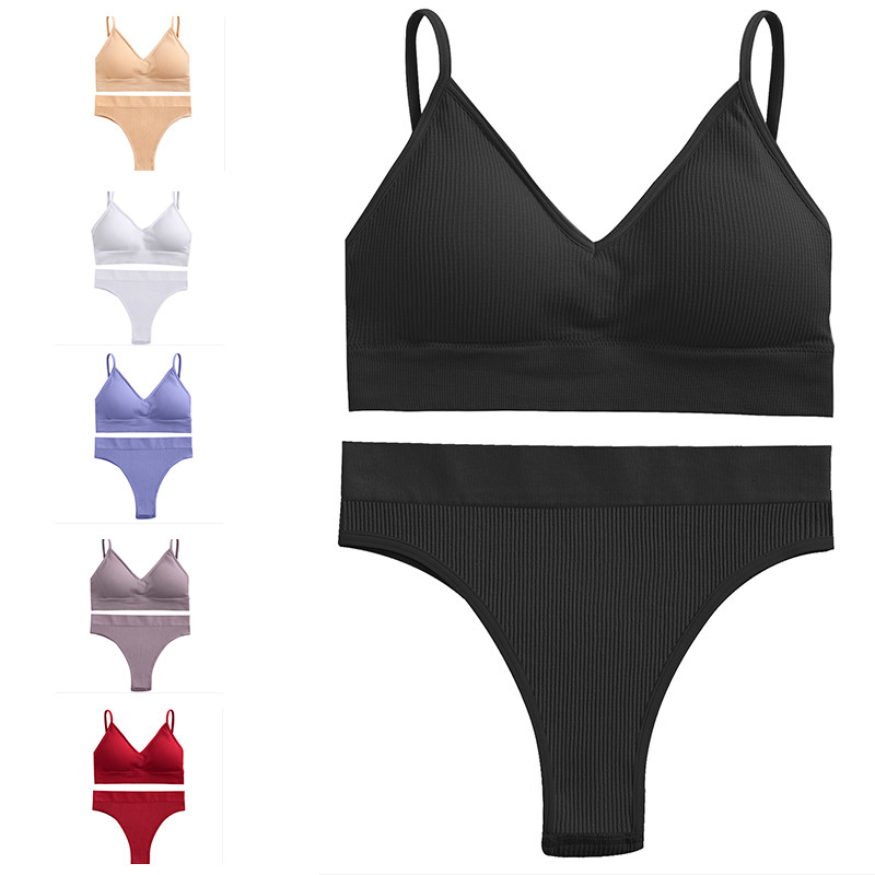 Sieviešu bezšuvju Push Up krūštura komplekti Sieviešu īpaši plānas apakšveļas veste bez aizmugures Sexy Bikini Pad Bralette Apakšveļa Biksītes Intīmas