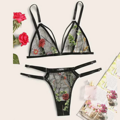 Δωρεάν αποστολή Sexy Lingerie For Women Plus Size Flower Ebroidery Lace Thong Σετ εσωρούχων G-string S-3xl Γυναικεία εσώρουχα