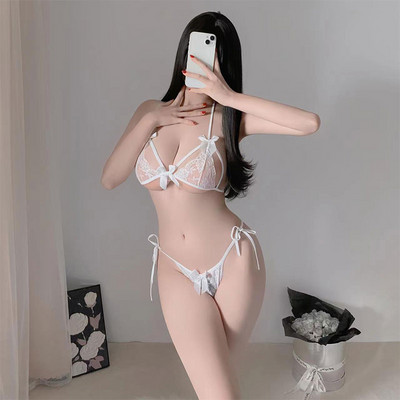 2024. gada jauns Sujetadores Sexys divdaļīgs apakšveļas komplekts, 2 daļ., caurspīdīgs sieviešu mežģīņu biksītes, erotisks, skaists krūštura un siksnu komplekts