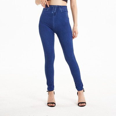 VISNXGI Seamless Slim Női Faux Farmer Leggings Fitness Edzés Zsebnyomtatás Nyári alkalmi ceruzanadrágok Sport Jeggingek