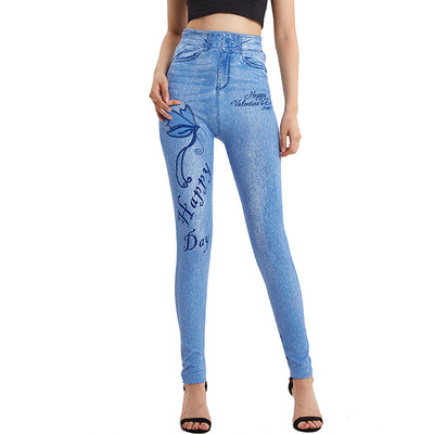 VISNXGI Seamless Slim Női Faux Farmer Leggings Fitness Edzés Zsebnyomtatás Nyári alkalmi ceruzanadrágok Sport Jeggingek