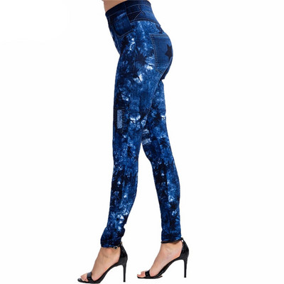 VISNXGI Seamless Slim Női Faux Farmer Leggings Fitness Edzés Zsebnyomtatás Nyári alkalmi ceruzanadrágok Sport Jeggingek