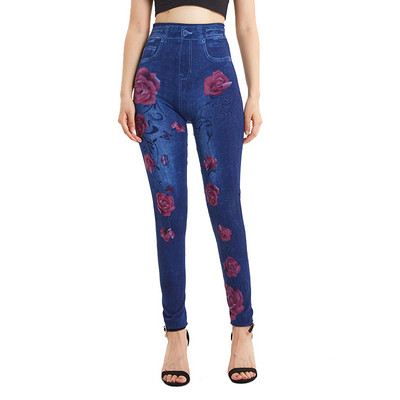 VISNXGI Seamless Slim Női Faux Farmer Leggings Fitness Edzés Zsebnyomtatás Nyári alkalmi ceruzanadrágok Sport Jeggingek