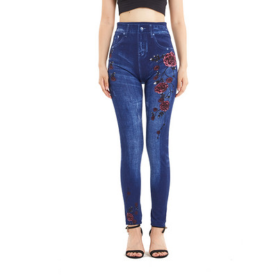 VISNXGI Seamless Slim Női Faux Farmer Leggings Fitness Edzés Zsebnyomtatás Nyári alkalmi ceruzanadrágok Sport Jeggingek